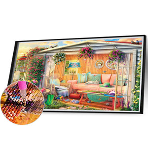 Small Garden And Cat 55*40CM (canvas) Full Round AB Drill Diamond Painting