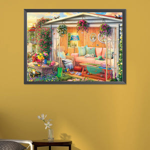 Small Garden And Cat 55*40CM (canvas) Full Round AB Drill Diamond Painting