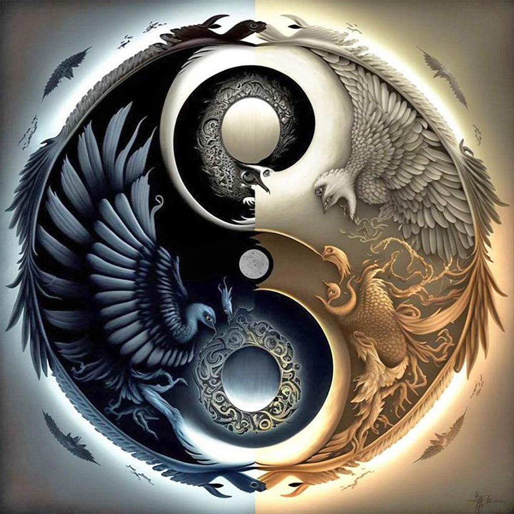 Yin And Yang Diagram Of Mythical Beasts 45*45CM (canvas) Full Round AB Drill Diamond Painting