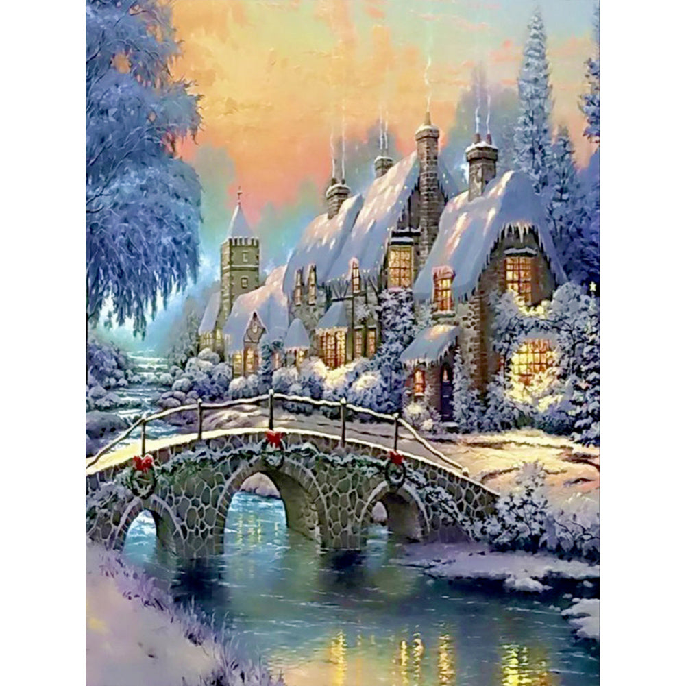 Small Town In The Snow 30*40CM (canvas) Full Round Drill Diamond Painting