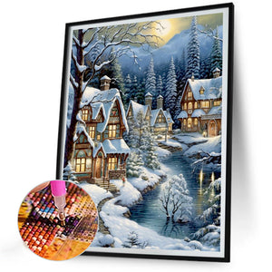 Small Town In The Snow 30*40CM (canvas) Full Round Drill Diamond Painting