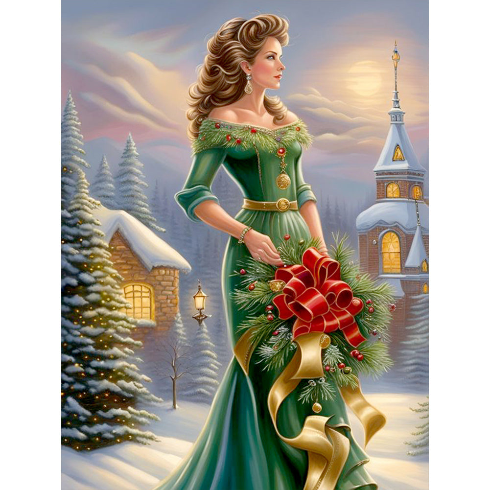 Santa Girl 30*40CM (canvas) Full Round Drill Diamond Painting
