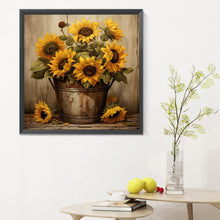 Load image into Gallery viewer, Iron Bucket Sunflower 30*30CM (canvas) Full Round Drill Diamond Painting
