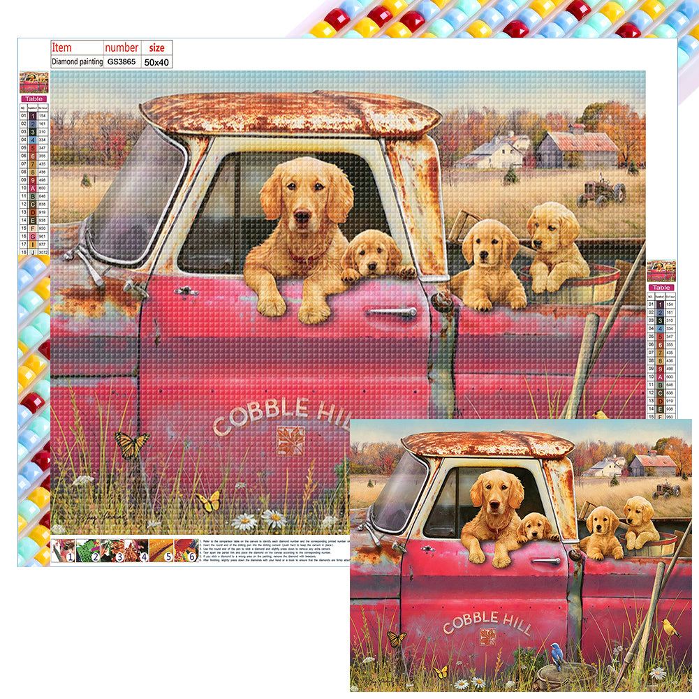 Puppy In Car 50*40CM (canvas) Full Square Drill Diamond Painting