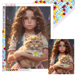 Girl Holding Kitten 45*60CM (canvas) Full Square Drill Diamond Painting