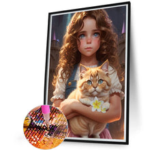 Load image into Gallery viewer, Girl Holding Kitten 45*60CM (canvas) Full Square Drill Diamond Painting
