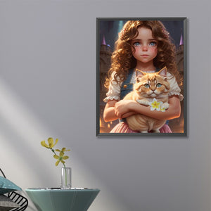 Girl Holding Kitten 45*60CM (canvas) Full Square Drill Diamond Painting