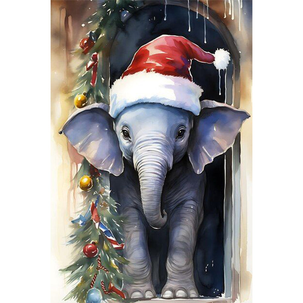 Christmas Elephant 40*60CM (canvas) Full Round Drill Diamond Painting