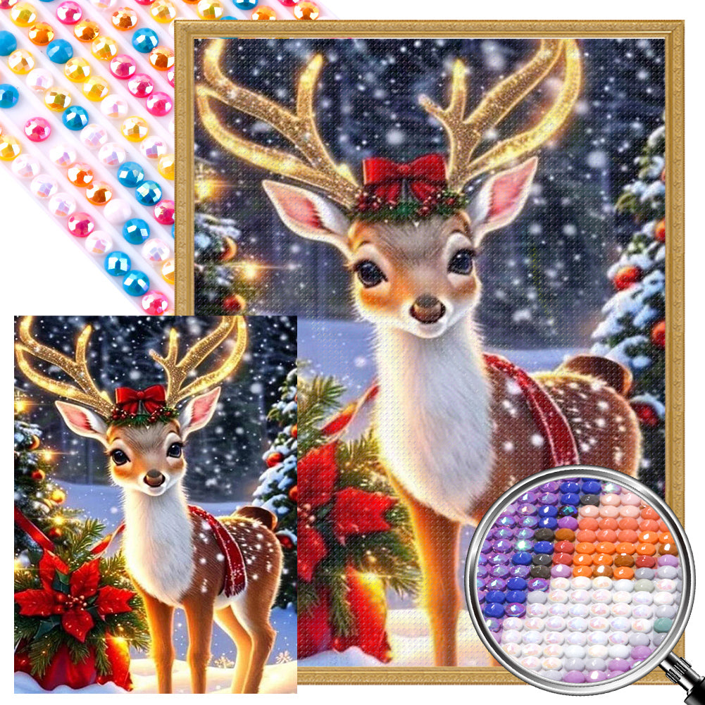 Christmas Deer 30*40CM (canvas) Full AB Round Drill Diamond Painting