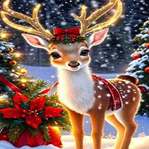 Christmas Deer 30*40CM (canvas) Full AB Round Drill Diamond Painting