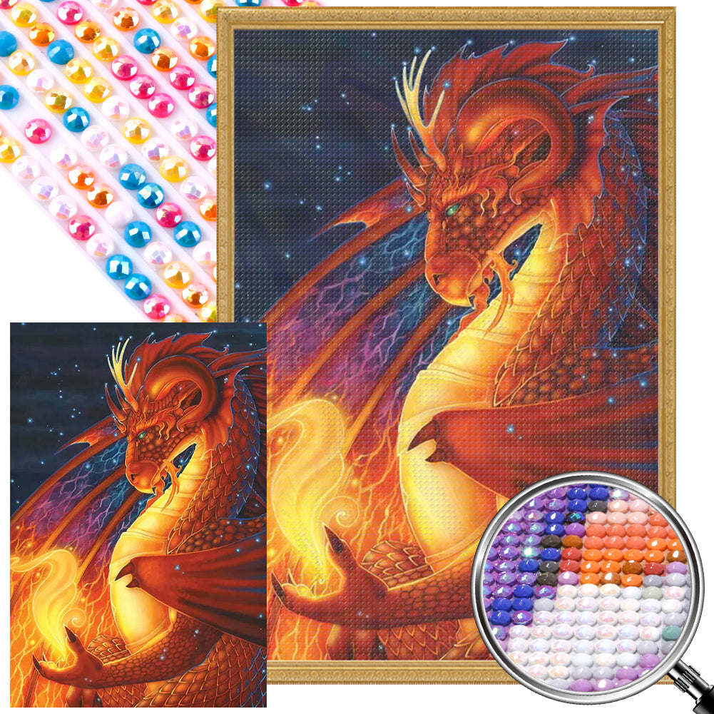 Dragons And Fire 40*60CM (canvas) Full AB Round Drill Diamond Painting