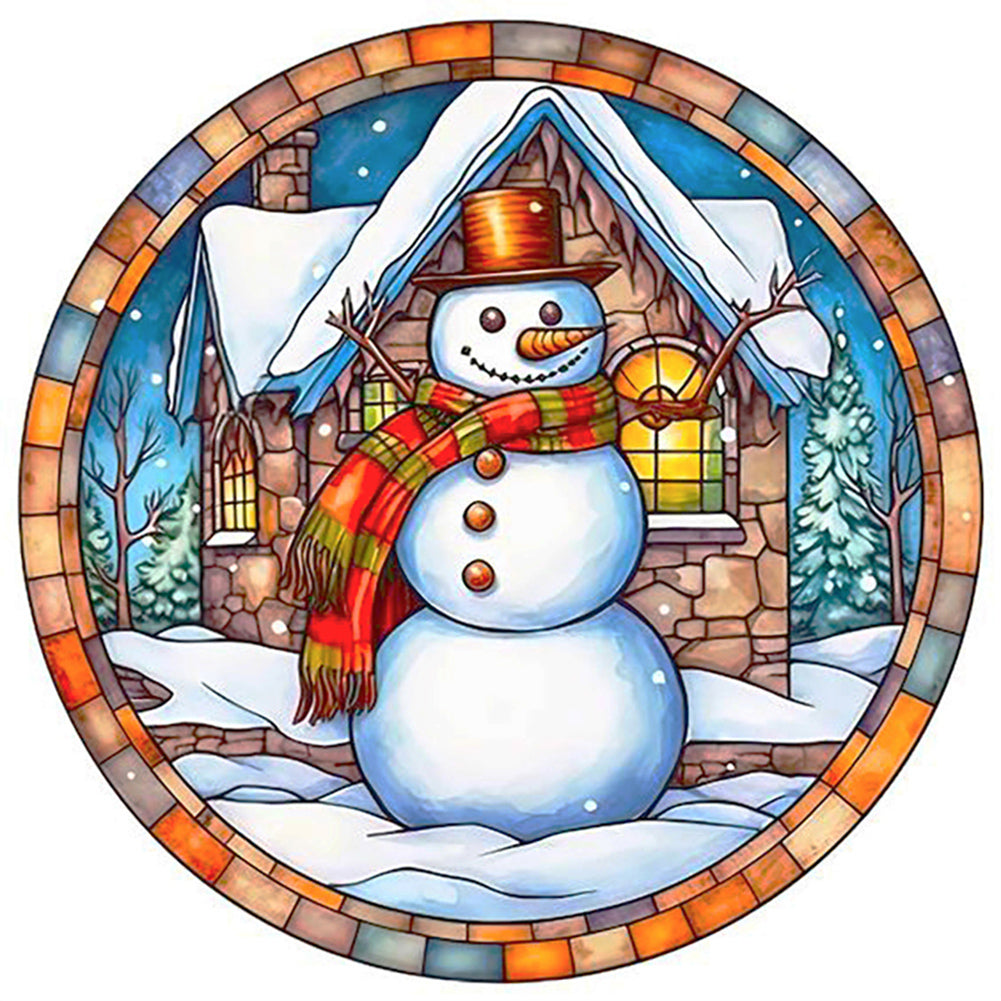 Winter Snowman 30*30CM (canvas) Full Round Drill Diamond Painting