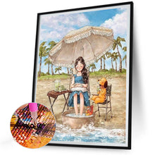 Load image into Gallery viewer, Girl Relaxing On The Beach 30*40CM (canvas) Full Round Drill Diamond Painting
