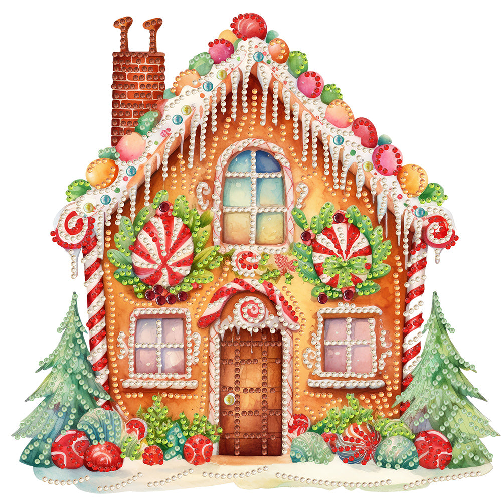 Christmas Gingerbread Cookie House 30*30CM (canvas) Partial Special-Shaped Drill Diamond Painting
