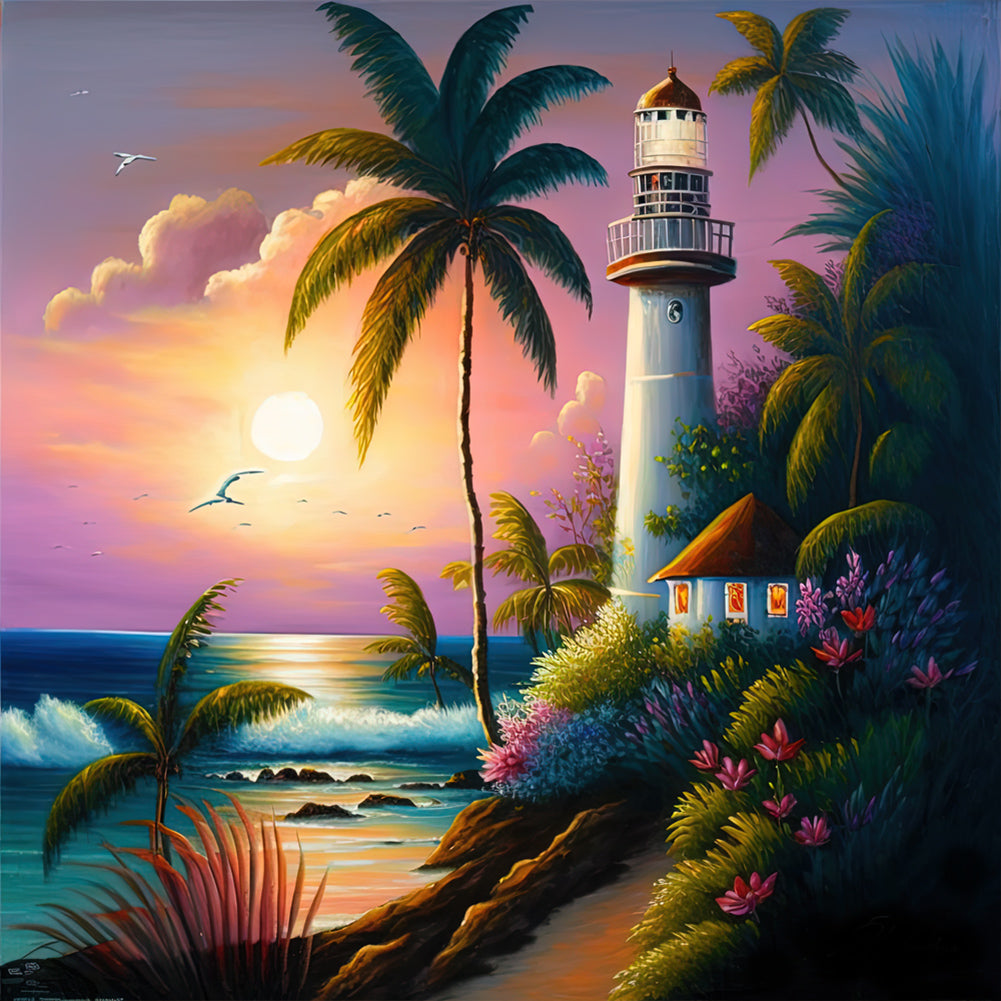 Seaside Lighthouse 30*30CM (canvas) Full Round Drill Diamond Painting