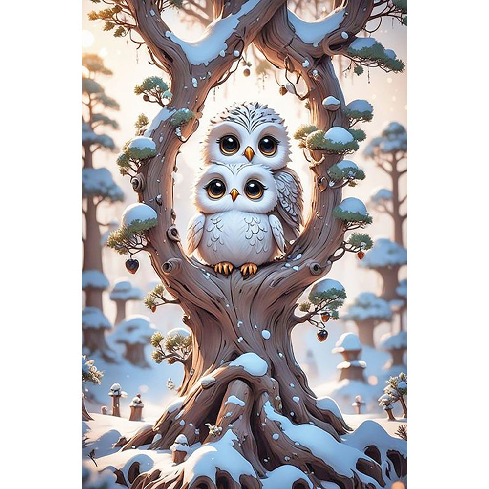 Owl And Baby Owl 40*60CM (canvas) Full Round Drill Diamond Painting