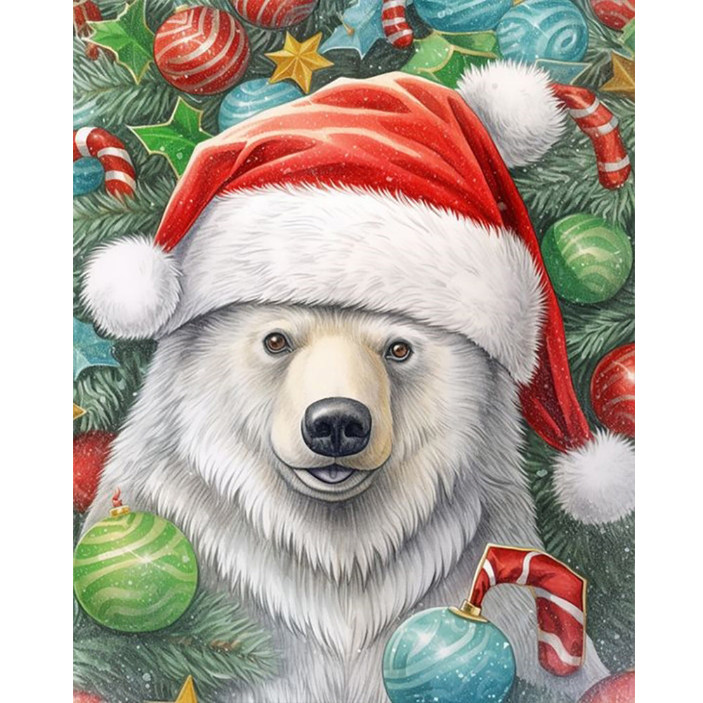 Christmas White Bear 40*50CM (canvas) Full Round Drill Diamond Painting