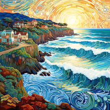 Load image into Gallery viewer, Seaside Town Sunrise 30*30CM (canvas) Full Round Drill Diamond Painting
