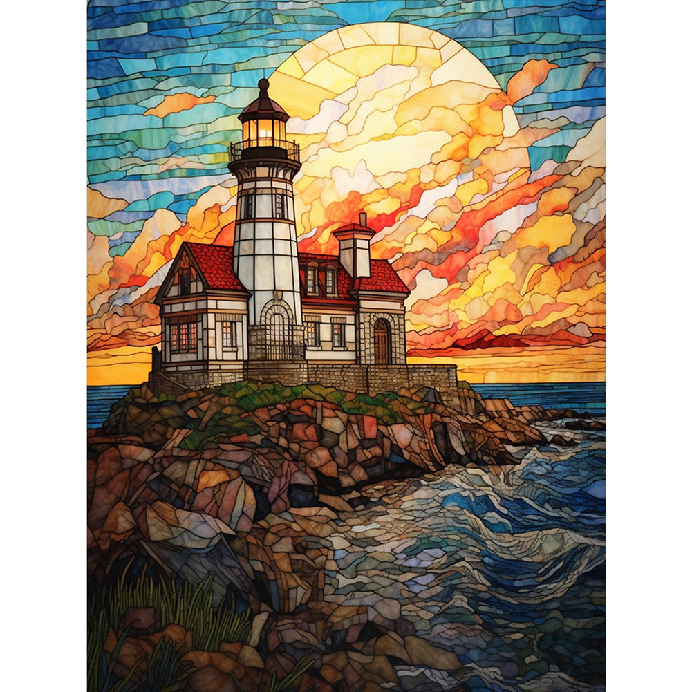 Island Lighthouse 30*40CM (canvas) Full Round Drill Diamond Painting