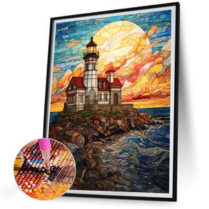 Island Lighthouse 30*40CM (canvas) Full Round Drill Diamond Painting