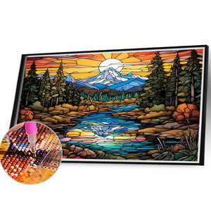 Mountains And Flowing Water 40*30CM (canvas) Full Round Drill Diamond Painting