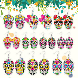 10Pairs Halloween Skull Double Sided Diamond Painting Earrings The Dead Earrings