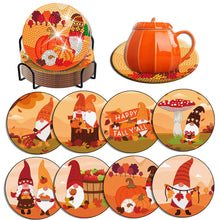 Load image into Gallery viewer, 8 PCS Acrylic Diamond Painting Coasters Kits with Holder (Pumpkin Gnome)
