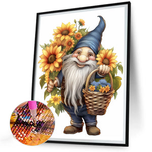 Gnome Holding Sunflowers 30*40CM (canvas) Full Round Drill Diamond Painting