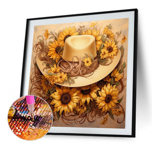 Sunflower And Straw Hat 40*40CM (canvas) Full AB Square Drill Diamond Painting