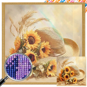 Sunflower And Straw Hat 40*40CM (canvas) Full AB Square Drill Diamond Painting