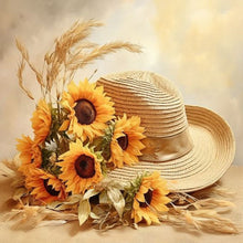 Load image into Gallery viewer, Sunflower And Straw Hat 40*40CM (canvas) Full AB Square Drill Diamond Painting
