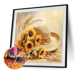 Sunflower And Straw Hat 40*40CM (canvas) Full AB Square Drill Diamond Painting