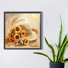 Load image into Gallery viewer, Sunflower And Straw Hat 40*40CM (canvas) Full AB Square Drill Diamond Painting
