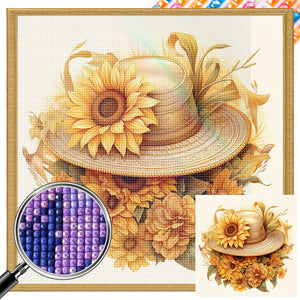 Sunflower And Straw Hat 40*40CM (canvas) Full AB Square Drill Diamond Painting