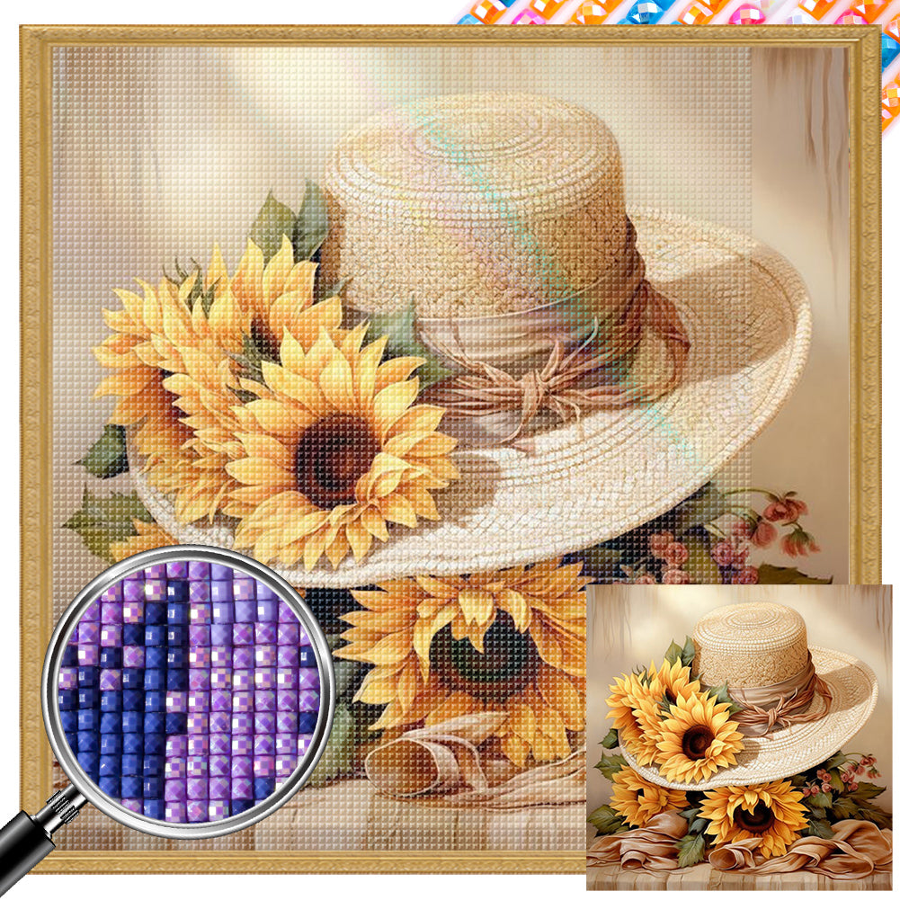 Sunflower And Straw Hat 40*40CM (canvas) Full AB Square Drill Diamond Painting