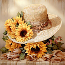 Load image into Gallery viewer, Sunflower And Straw Hat 40*40CM (canvas) Full AB Square Drill Diamond Painting
