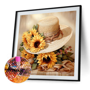 Sunflower And Straw Hat 40*40CM (canvas) Full AB Square Drill Diamond Painting