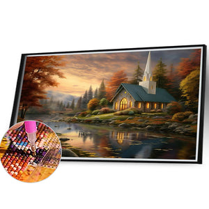 Village Church 40*30CM (canvas) Full Round Drill Diamond Painting