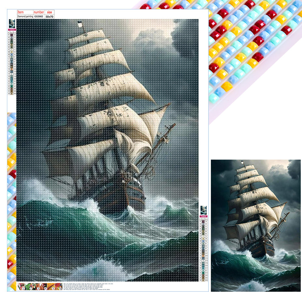 Sea Sailing Boat 50*70CM (canvas) Full Square Drill Diamond Painting