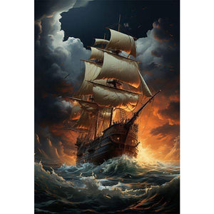 Sea Sailing Boat 50*70CM (canvas) Full Square Drill Diamond Painting