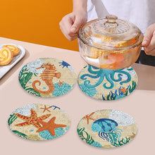 Load image into Gallery viewer, 4 PCS Wooden Diamond Painted Placemat Round Placemat with Holder(Marine Life #1)
