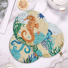 Load image into Gallery viewer, 4 PCS Wooden Diamond Painted Placemat Round Placemat with Holder(Marine Life #1)
