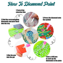 Load image into Gallery viewer, 4 PCS Wooden Diamond Painted Placemat Round Placemat with Holder(Marine Life #1)
