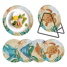 Load image into Gallery viewer, 4 PCS Wooden Diamond Painted Placemat Round Placemat with Holder(Marine Life #2)
