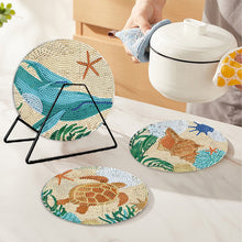 Load image into Gallery viewer, 4 PCS Wooden Diamond Painted Placemat Round Placemat with Holder(Marine Life #2)
