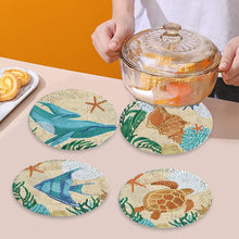 Load image into Gallery viewer, 4 PCS Wooden Diamond Painted Placemat Round Placemat with Holder(Marine Life #2)
