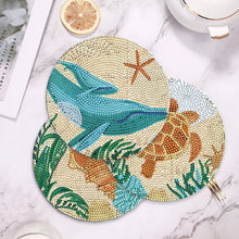 Load image into Gallery viewer, 4 PCS Wooden Diamond Painted Placemat Round Placemat with Holder(Marine Life #2)
