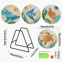 Load image into Gallery viewer, 4 PCS Wooden Diamond Painted Placemat Round Placemat with Holder(Marine Life #2)
