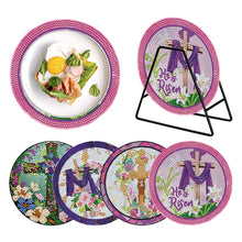 Load image into Gallery viewer, 4 PCS Wooden Diamond Painted Placemats Round Placemat with Holder (Cross)
