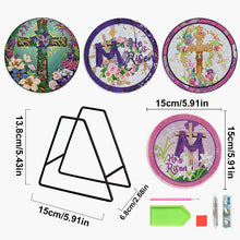 Load image into Gallery viewer, 4 PCS Wooden Diamond Painted Placemats Round Placemat with Holder (Cross)
